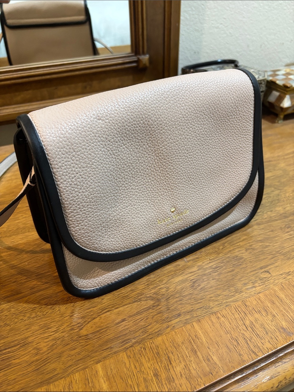 Kate Spade Light Pink Pebbled Leather Crossbody with Black Trim